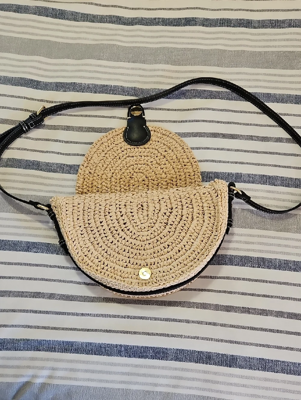 Zara Woven Straw Crossbody Bag with Black Trim - Neutral - Picture 6 of 7